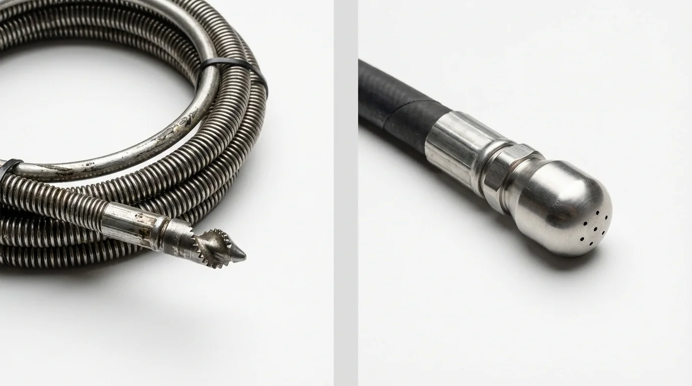 Drain snake cable and hydro jetting nozzle used for drain cleaning in Gonzales, TX