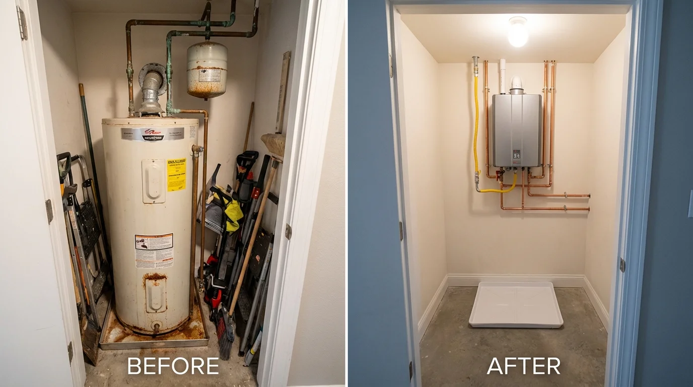 Tank water heater versus wall-mounted tankless unit comparison for Gonzales, TX homeowners