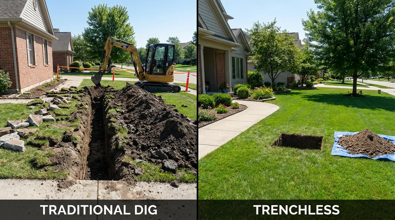 Trenchless sewer repair with minimal yard damage versus traditional excavation in Gonzales, TX